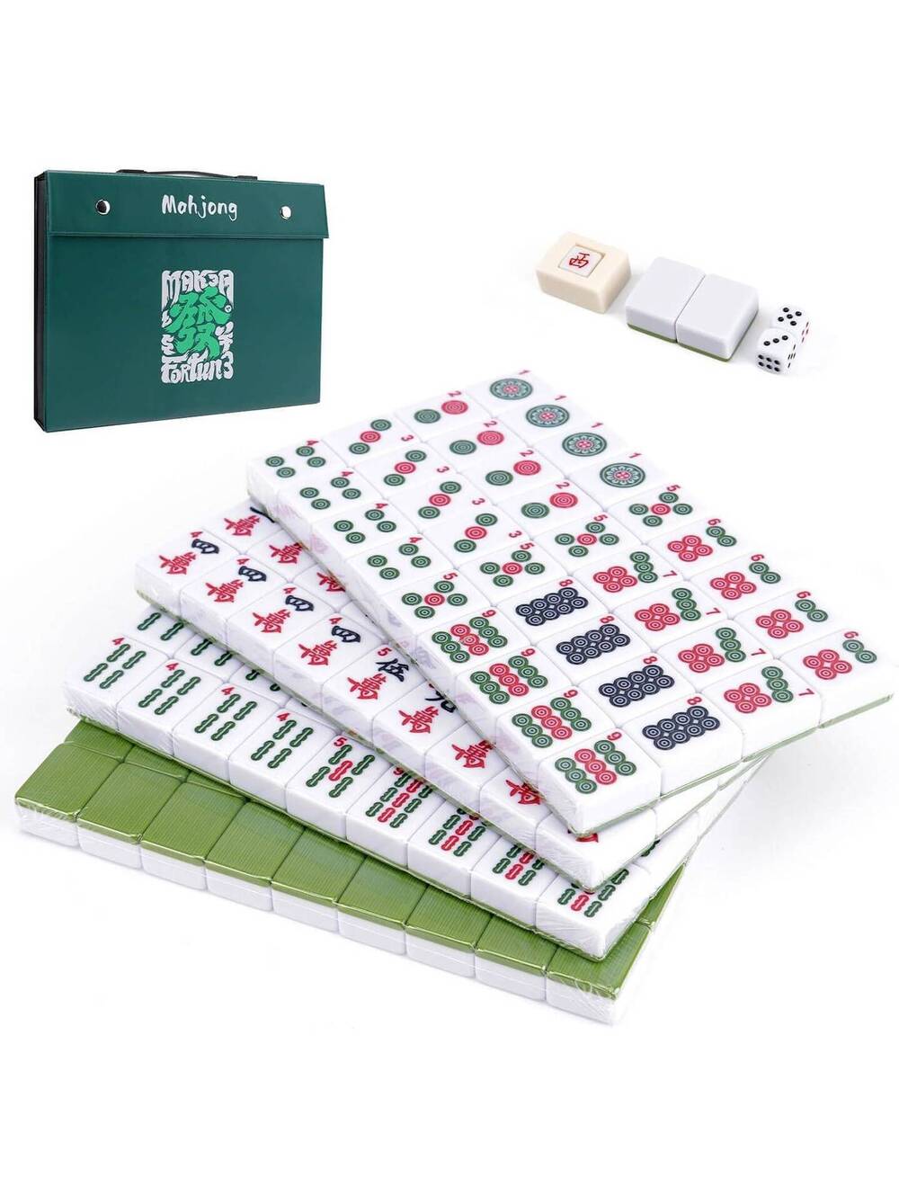 146PCS Traditional Chinese Mahjong Set - 1.4'' Melamine Tiles with Dice & Case
